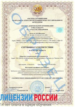 Образец сертификата соответствия Ухта Сертификат ISO 22000