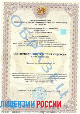 Образец сертификата соответствия аудитора №ST.RU.EXP.00006174-3 Ухта Сертификат ISO 22000